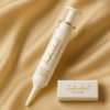 Tilted Clinical Hero Prompt: 1080x1350, Individuel Genève Instant Wrinkle Remedy syringe tilted at a ¾ angle, embossed gold lettering visible, resting on soft champagne satin with subtle folds, warm side lighting from upper left, clean modern composition, minimal shadows, elegant clinical feel, no props
